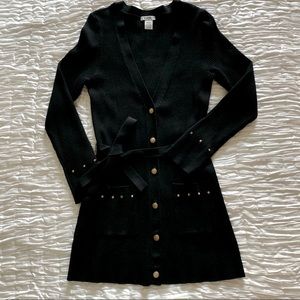 Cache Long Black Cardigan with Gold Studs